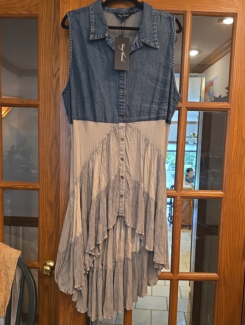 Young Threads Denim & Stripe Sleeveless High-Low Dress